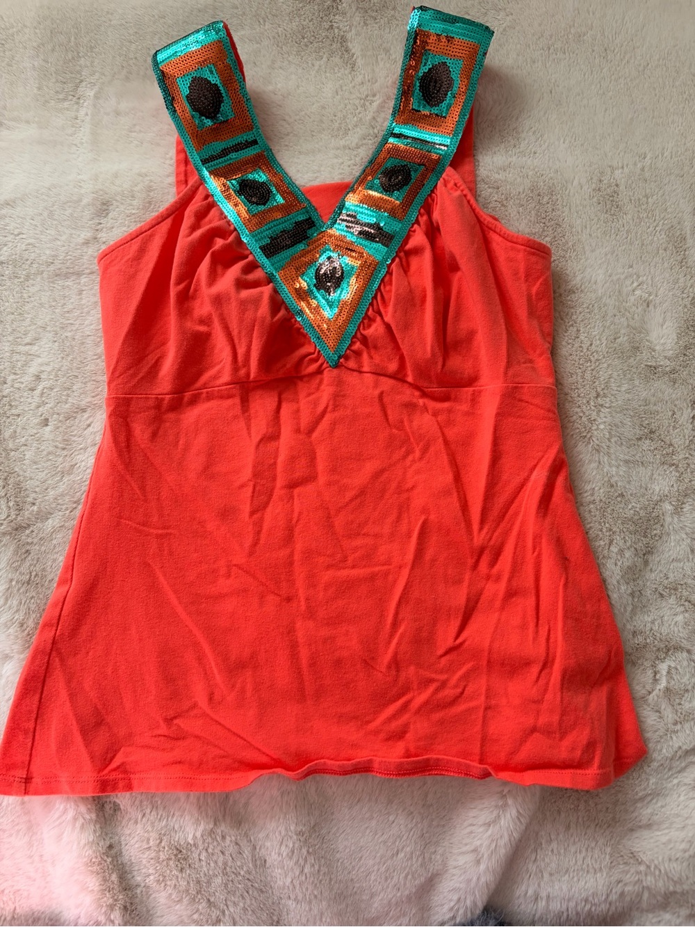 Bisou Bisou Coral Sequin Embellished Tank Top Size Medium